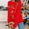 Women's Ugly Christmas Sweater Crew Neck Chunky Knit Acrylic Embroidered Drop Shoulder Spring Fall Winter Regular Party Christmas Stylish Long Sleeve Elk Black Red S M L -Xmas Cothing Store uznxhc1696903808161