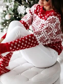 Women's Ugly Christmas Sweater Pullover Sweater Jumper Crew Neck Ribbed Knit Acrylic Knitted Fall Winter Outdoor Xmas Daily Stylish Casual Soft Long Sleeve Snowflake Red Blue Green S M L -Xmas Cothing Store vccdjq1667210825226