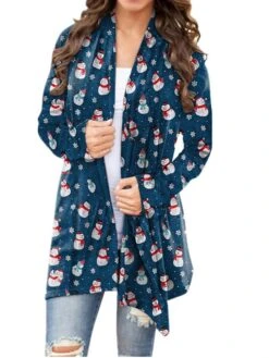 Women's Ugly Christmas Sweater Cardigan Pullover Sweater Jumper Open Front Knit Polyester Print Fall Winter Christmas Daily Holiday Xmas Stylish Basic Casual Long Sleeve Animal Geometric Snowman Red -Xmas Cothing Store vclhyd1636616422971