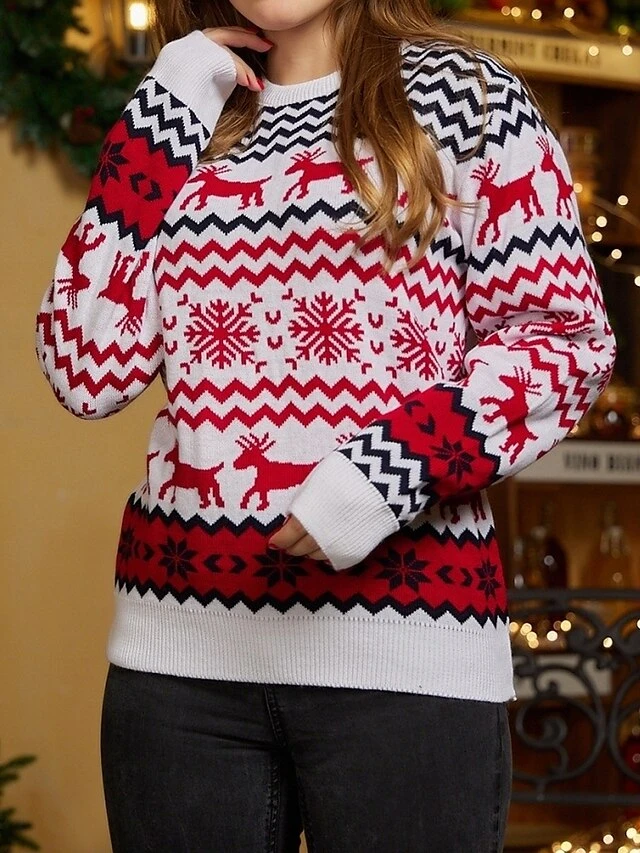 Women's Ugly Christmas Sweater Pullover Sweater Jumper Crew Neck Ribbed Knit Polyester Patchwork Fall Winter Regular Outdoor Christmas Daily Stylish Casual Soft Long Sleeve Elk Striped Snowflake 6 Women's Ugly Christmas Sweater Pullover Sweater Jumper Crew Neck Ribbed Knit Polyester Patchwork Fall Winter Regular Outdoor Christmas Daily Stylish Casual Soft Long Sleeve Elk Striped Snowflake - Image 4