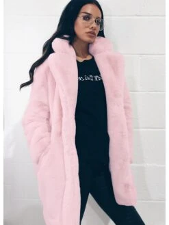 Women's Faux Fur Coat Regular Fur Collar Coat White Black Pink Yellow Fuchsia Stylish Christmas Fall Open Front Turndown Regular Fit S M L XL XXL 3XL / Warm -Xmas Cothing Store veotvy1637654757341
