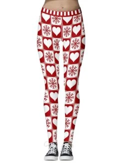 Women's Leggings Xmas Green Wine Red Mid Waist Sports Streetwear Christmas Weekend Print Micro-elastic Ankle-Length Comfort Heart S M L XL / Slim -Xmas Cothing Store vezlnh1668047304577