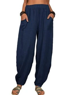 Women's Linen Pants Pants Trousers Harem Pants Full Length Linen Cotton Blend Pocket High Waist Active Vacation Xmas Home Christmas Wine Black S M Winter Autumn / Fall -Xmas Cothing Store vfdlog1695347105814