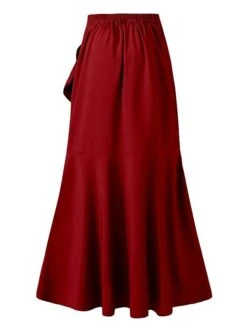 Women's Trumpet / Mermaid Wrap Christmas Skirts Wine Black Green Skirts Ruffle Asymmetric Hem Vintage Elegant Office Party Street S M L -Xmas Cothing Store vfuolf1599115784392