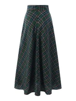 Women's SkirtPlaid Skirt MaxiRed Dark Green Skirts Winter Pocket Print High Waist Fashion Casual Christmas Street M L XL -Xmas Cothing Store vgccew1694742664099