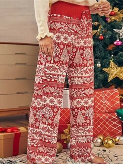 Women's Wide Leg Chinos Pants Trousers Full Length Active Fashion Home Christmas Xmas Red S M Fall Winter -Xmas Cothing Store vhbuuw1695621362564