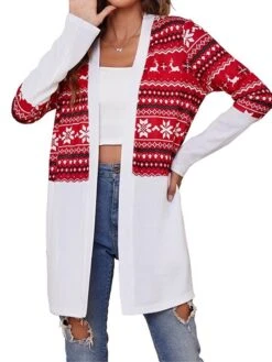 Women's Ugly Christmas Sweater Cardigan Sweater Jacket V Neck Ribbed Knit Polyester Pocket Knitted Print Fall Winter Long Outdoor Christmas Daily Stylish Casual Soft Long Sleeve Plaid Elk Snowflake -Xmas Cothing Store vhxsdj1697290873337