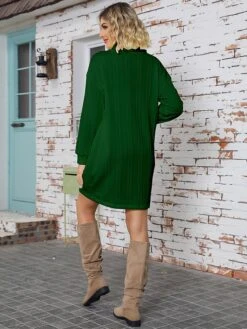 Women's Sweater Dress Turtleneck Ribbed Knit Print Fall Winter Long Christmas Stylish Soft Long Sleeve Letter Santa Claus Red Green S M L -Xmas Cothing Store vicwko1697077729439
