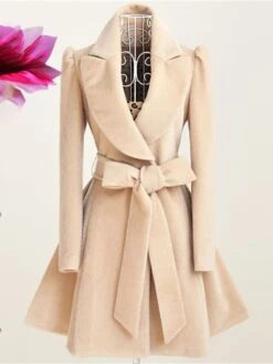 Women's Overcoat Long Pea Coat Winter Long Coat Christmas Party Dress Coat Fall Windproof Warm Trench Coat With Belt Comtemporary Stylish Trendy Jacket Long Sleeve Black Red Apricot -Xmas Cothing Store vithkd1695715166596