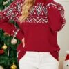 Women's Ugly Christmas Sweater Pullover Sweater Jumper Turtleneck Ribbed Knit Acrylic Knitted Fall Winter Xmas Holiday Stylish Casual Soft Long Sleeve Geometric Red Beige S M L