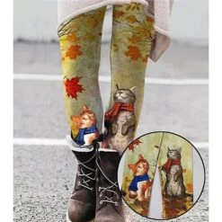 Women's Tights Leggings Full Length Print Micro-elastic Mid Waist Fashion Christmas Gifts Christmas Black Yellow S M -Xmas Cothing Store vjgkzl1669113399465