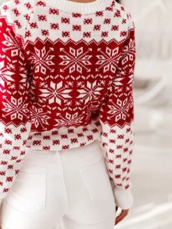Women's Ugly Christmas Sweater Xmas Pullover Sweater Jumper Crew Neck Knit Acrylic Knitted Fall Winter Christmas Casual Soft Long Sleeve Snowflake White Red S M L -Xmas Cothing Store vjpkuz1632737997715