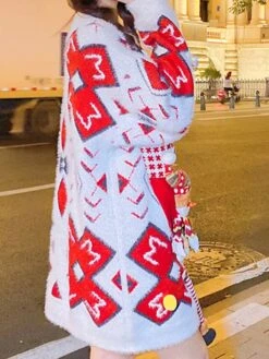 Women's Ugly Christmas Sweater Pullover Sweater Jumper Crew Neck Ribbed Knit Acrylic Knitted Fall Winter Outdoor Xmas Daily Stylish Casual Soft Long Sleeve Geometric Letter Santa Claus White Red -Xmas Cothing Store vjxwmz1668219585056