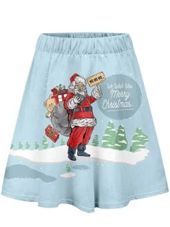 Women's Skirt Swing Mini Red Skirts Fall & Winter Print High Waist Fashion Casual Ugly Christmas Street Xmas S M L -Xmas Cothing Store vlziow1695013997391
