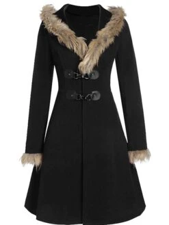 Women's Winter Coat Long Overcoat With Belt Christmas Party Wear Warm Single Breasted Pea Coat With Fur Collar Halloween Fall Trench Coat Dress Jacket Red Black Khaki Elegant Outerwear Casual Jacket -Xmas Cothing Store vmtfak1639470933688