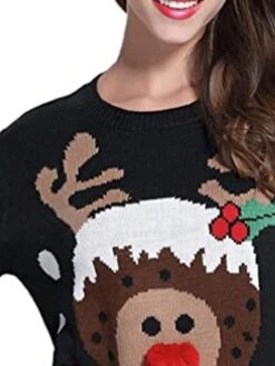 Women's Ugly Christmas Sweater Pullover Sweater Jumper Crew Neck Ribbed Knit Acrylic Knitted Fall Winter Outdoor Xmas Daily Stylish Casual Soft Long Sleeve Animal Elk Black S M L -Xmas Cothing Store vnbxtm1667811517177