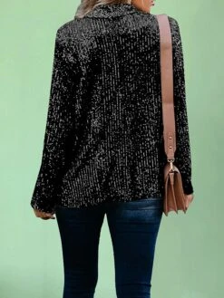 Women's Sequins Blazer Fall Christmas Party Jacket With Pocket Open Front Fashion Outerwear Long Sleeve Fall Silver S -Xmas Cothing Store vnrlpc1695209619685