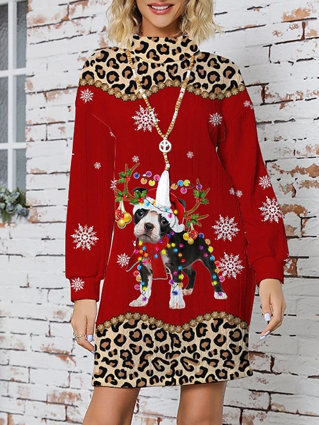 Women's Ugly Christmas Sweater Sweater Dress Christmas Sweaters Stand Collar Ribbed Knit Polyester Knitted Print Fall Winter Long Outdoor Christmas Holiday Daily Stylish Casual Long Sleeve Animal 3 Women's Ugly Christmas Sweater Sweater Dress Christmas Sweaters Stand Collar Ribbed Knit Polyester Knitted Print Fall Winter Long Outdoor Christmas Holiday Daily Stylish Casual Long Sleeve Animal