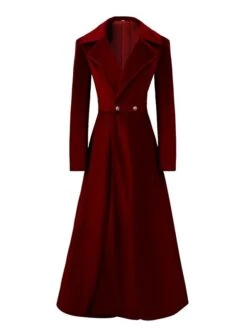 Women's Winter Coat Long Overcoat Double Breasted Lapel Trench Coat Christmas Red Dress Coat Party Wear Thermal Warm Windproof Jacket Elegant Lady Street Outerwear Long Sleeve Fall