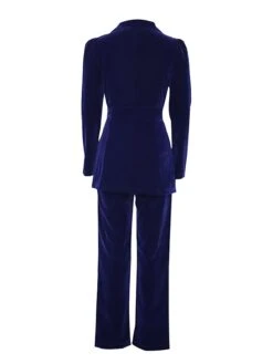 Women's Blazer Suits Velvet Christmas 2 Piece Blazer & Pants Party Wear Office Work Xmas Casual Jakcet Single Breasted Coat With Belt Fashion Street Wear -Xmas Cothing Store vqhsej1690534886307