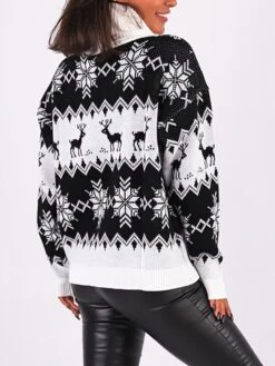 Women's Ugly Christmas Sweater Pullover Sweater Jumper Turtleneck Ribbed Knit Acrylic Oversized Fall Winter Regular Outdoor Christmas Daily Stylish Casual Soft Long Sleeve Elk Snowflake Black Red S M -Xmas Cothing Store vqxgin1696903346787