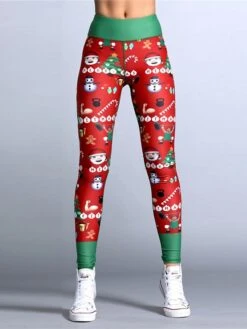 Women's Christmas Leggings Fashion Print Santa Claus Pocket Wine Red Christmas Snowman Christmas Red S M L XL -Xmas Cothing Store vrbuvn1602671575338