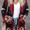 Women's Winter Coat Warm Breathable Outdoor Daily Wear Vacation Going Out Pocket Print Open Front V Neck Active Fashion Comfortable Street Style Christmas Tree Regular Fit Outerwear Long Sleeve -Xmas Cothing Store vrxfis1661767798896