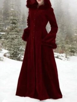 Women's Cloak / Capes Christmas Party Cosplay Over Coat Winter Long Pea Coat With Hood Fall Windproof Warm Trench Coat Wool Coat