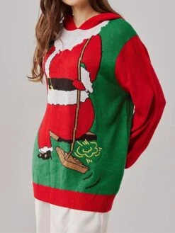 Women's Ugly Christmas Sweater Pullover Sweater Jumper Christmas Sweaters Hooded Ribbed Knit Acrylic Knitted Fall Winter Regular Outdoor Christmas Daily Stylish Casual Soft Long Sleeve Color Block