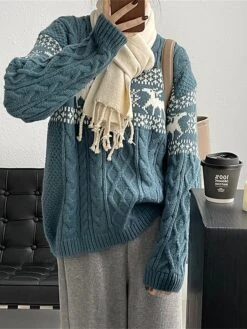 Women's Ugly Christmas Sweater Pullover Sweater Jumper Christmas Sweaters Crew Neck Cable Knit Acrylic Knitted Fall Winter Regular Outdoor Christmas Daily Fashion Casual Soft Long Sleeve Elk Snowflake -Xmas Cothing Store vvoxsb1697785149772