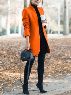 Women's Pea Coat Winter Coat Open Front Stand Collar Trench Coat Fall Warm Windproof Overcoat Christmas Jacket Caramel Colour -Xmas Cothing Store vwgjsf1632647504734