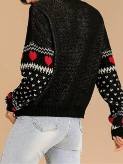Women's Ugly Christmas Sweater Pullover Sweater Jumper Crew Neck Ribbed Knit Polyester Oversized Fall Winter Short Xmas Daily Going Out Stylish Casual Soft Long Sleeve Heart Letter Elk Black S M -Xmas Cothing Store vwzvze1695209507071