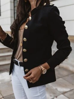 Women's Blazer Xmas Office Christmas Work Spring Fall Regular Coat Stand Collar Regular Fit Windproof Breathable Stylish Contemporary Modern Style Jacket Long Sleeve Plain Slim Fit Black Red Dark Navy -Xmas Cothing Store vyerrs1685344075976