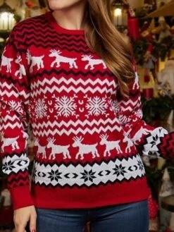 Women's Ugly Christmas Sweater Pullover Sweater Jumper Crew Neck Crochet Knit Polyester Knitted Fall Winter Outdoor Xmas Daily Stylish Casual Soft Long Sleeve Snowflake White Red S M L -Xmas Cothing Store vyowru1662360936239