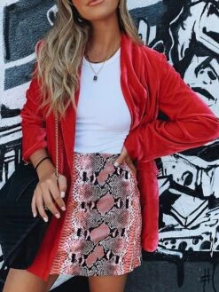 Women's Blazer Formal Pocket Plain Windproof Christmas Streetwear Regular Fit Outerwear Xmas Long Sleeve Fall Red S