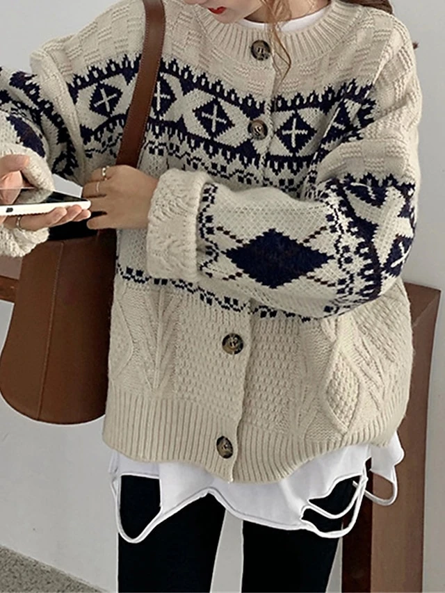 Women's Ugly Christmas Sweater Cardigan Sweater Jacket Crew Neck Cable Knit Polyester Button Knitted Print Fall Winter Regular Outdoor Christmas Daily Stylish Casual Soft Long Sleeve Print Navy Blue 9 Women's Ugly Christmas Sweater Cardigan Sweater Jacket Crew Neck Cable Knit Polyester Button Knitted Print Fall Winter Regular Outdoor Christmas Daily Stylish Casual Soft Long Sleeve Print Navy Blue - Image 7