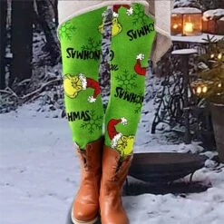 Women's Leggings Thermal Underwear Light Green Dark Green Green Casual / Sporty Christmas Weekend Yoga High Elasticity Ankle-Length Thermal Warm Graphic S M L XL XXL -Xmas Cothing Store vzuwqo1666922556031