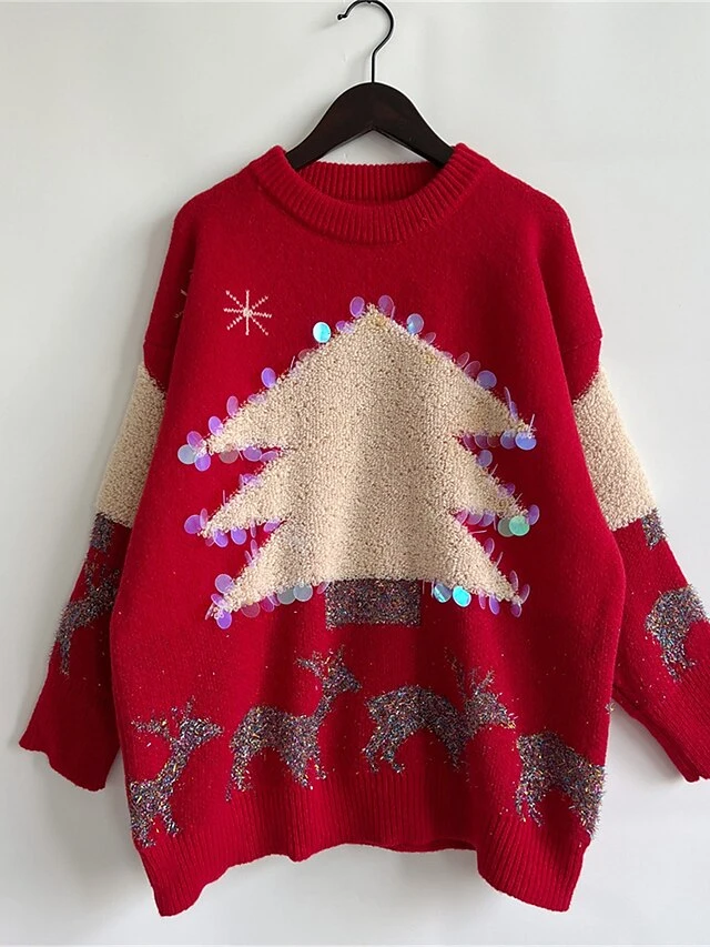 Women's Ugly Christmas Sweater Pullover Sweater Jumper Crew Neck Ribbed Knit Acrylic Sequins Fall Winter Regular Outdoor Christmas Daily Stylish Casual Soft Long Sleeve Elk Christmas Tree Snowflake 16 Women's Ugly Christmas Sweater Pullover Sweater Jumper Crew Neck Ribbed Knit Acrylic Sequins Fall Winter Regular Outdoor Christmas Daily Stylish Casual Soft Long Sleeve Elk Christmas Tree Snowflake - Image 14