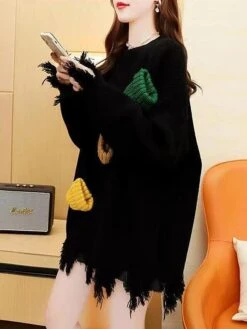 Women's Ugly Christmas Sweater Pullover Sweater Jumper Christmas Sweaters Crew Neck Ribbed Knit Polyester Tassel Knitted Fall Winter Regular Outdoor Christmas Daily Stylish Casual Soft Long Sleeve -Xmas Cothing Store wbnifu1697290896385