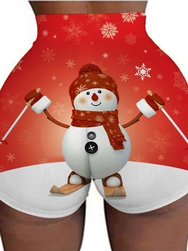Women's Shorts Hot Pants Light Sky Blue Green Blue Fashion Christmas Weekend Print Stretchy Short Comfort Xmas Snowman S M L XL 2XL 5 Women's Shorts Hot Pants Light Sky Blue Green Blue Fashion Christmas Weekend Print Stretchy Short Comfort Xmas Snowman S M L XL 2XL - Image 3