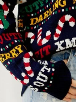 Women's Ugly Christmas Sweater Pullover Sweater Jumper Crew Neck Ribbed Knit Acrylic Knitted Fall Winter Outdoor Christmas Daily Stylish Casual Soft Long Sleeve Letter Snowman Xmas Tree Navy Blue -Xmas Cothing Store wclvga1667543495042