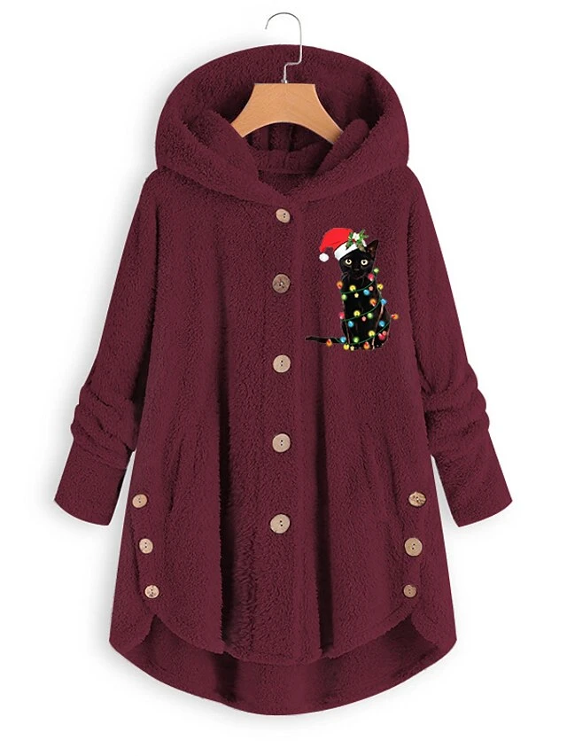 Women's Fleece Jacket Sherpa Jacket Teddy Coat Windproof Warm Outdoor Christmas Daily Wear Vacation Button Pocket Print Single Breasted Hoodie Plush Casual Daily Modern Xmas Animal Regular Fit 6 Women's Fleece Jacket Sherpa Jacket Teddy Coat Windproof Warm Outdoor Christmas Daily Wear Vacation Button Pocket Print Single Breasted Hoodie Plush Casual Daily Modern Xmas Animal Regular Fit - Image 4