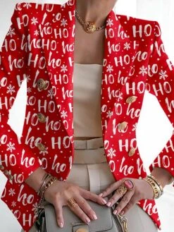 Women's Christmas Blazer Christmas Jacket Santa Christmas Tree Print Party Xmas Coat Fall Casual / Daily Outerwear Long Sleeve Red -Xmas Cothing Store wegxxh1697195717161