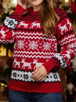 Women's Ugly Christmas Sweater Pullover Sweater Jumper Crew Neck Ribbed Knit Polyester Patchwork Fall Winter Regular Outdoor Xmas Daily Stylish Casual Soft Long Sleeve Elk Striped Snowflake