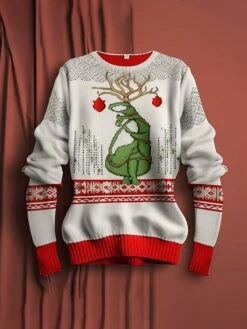 Women's Ugly Christmas Sweater Pullover Sweater Jumper Christmas Sweaters V Neck Ribbed Knit Polyester Knitted Print Fall Winter Regular Outdoor Christmas Daily Fashion Casual Soft Long Sleeve Color