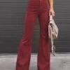 Women's Bell Bottom Pants Trousers Full Length Corduroy Pocket High Waist Fashion Streetwear Christmas Street Xmas Wine Black S M Winter Autumn / Fall