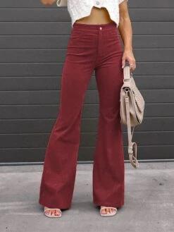 Women's Bell Bottom Pants Trousers Full Length Corduroy Pocket High Waist Fashion Streetwear Christmas Street Xmas Wine Black S M Winter Autumn / Fall