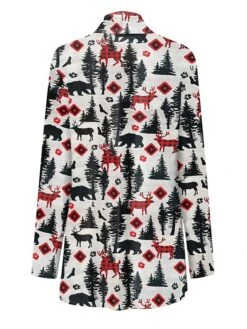 Women's Casual Jacket Windproof Warm Outdoor Christmas Daily Going Out Print Cardigan V Neck Contemporary Casual Daily Comfortable Xmas Plaid Regular Fit Outerwear Long Sleeve Fall Winter Black -Xmas Cothing Store wfeaas1665287613363