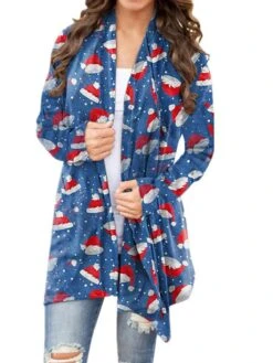 Women's Casual Jacket Warm Breathable Outdoor Christmas Daily Wear Going Out Print Cardigan V Neck Basic Simple Casual Christmas Letter Regular Fit Outerwear Long Sleeve Winter Fall Green Black Blue -Xmas Cothing Store wfnhbz1666949589881