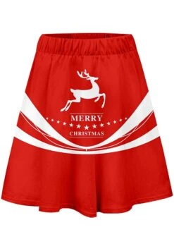 Women's Skirt Swing Mini Red Skirts Fall & Winter Print High Waist Fashion Casual Ugly Christmas Street Xmas S M L -Xmas Cothing Store wgmnyy1695013993376